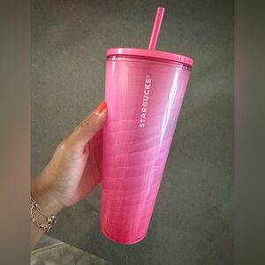 Pink zebra Starbucks cup